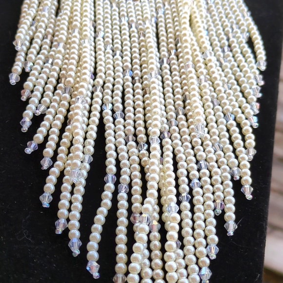 Premier Designs Jewelry - Premier Designs Cream Pearl Fringe Necklace with Clear Crystal Accents